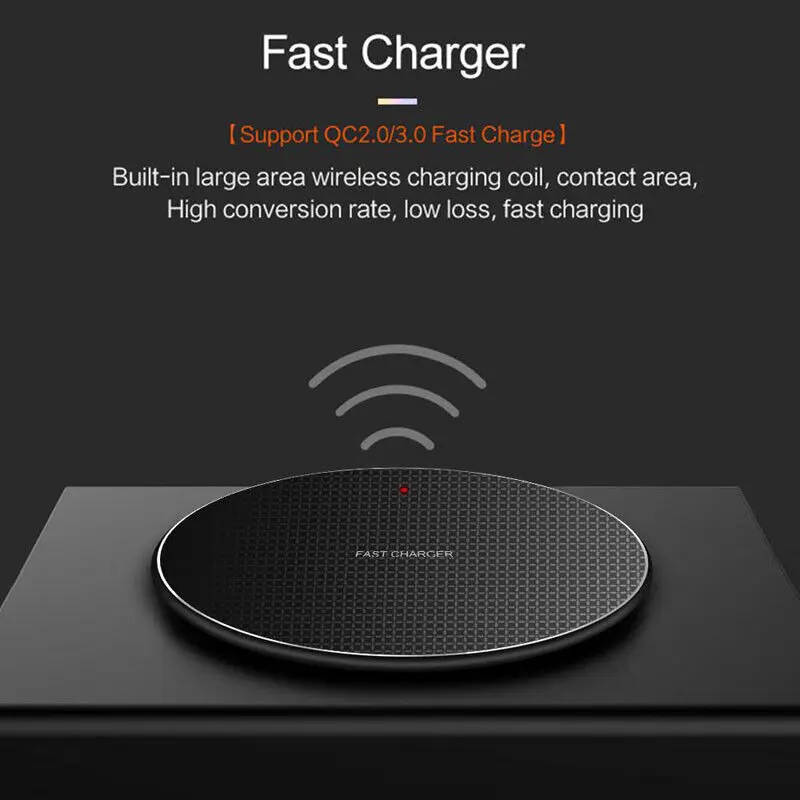 10W Round Wireless Charger USB C Fast Charging Pad Quick Charge QC For iPhone 15 14 13 12 11 XS XR X Huawei Samsung S22 S21 S20