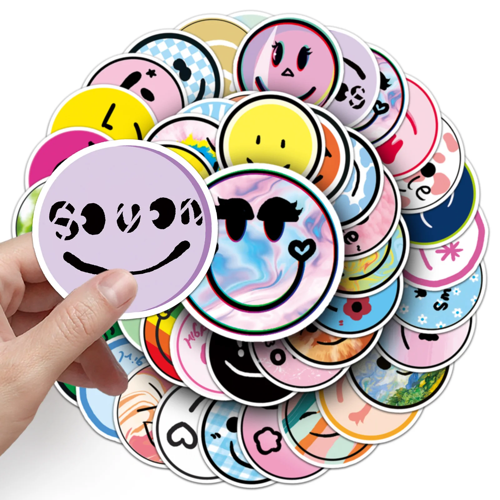 50 Uds. De dibujos animados sonrientes Doodle MEME lindo Doodle DIY decorativo iPad maleta guitarra portátil pegatina impermeable juguete para niños