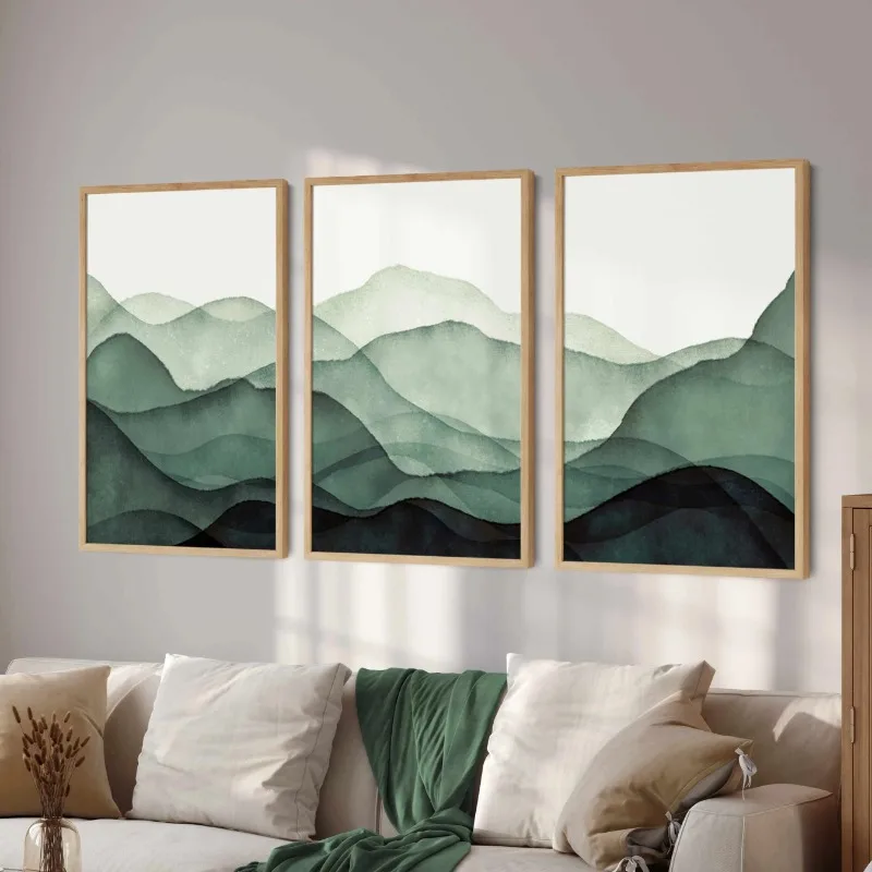 Abstract Green Mountain Ink and Wash Landscape Posters and Prints Canvas Printing Wall Art Picture for Living Room Home Decor