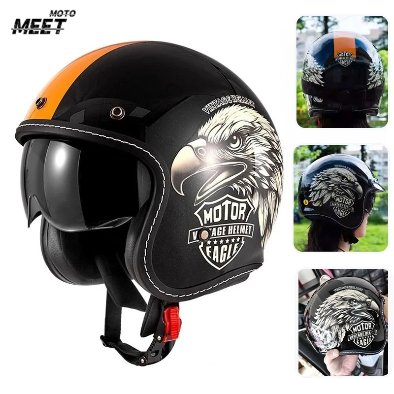 Hot Unisex Retro Cruise Motorcycle Helmet Heavy Bike Riding Half Helmet Motorcycle 3/4 Helmet Vintage Style Cycling Protection