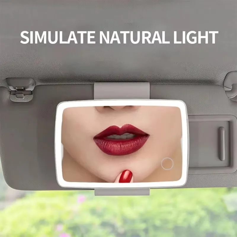 1/2 قطعة اكسسوارات السيارات الداخلية العالمي قناع السيارات ثلاثة التروس القابلة للتعديل مرآة ماكياج مع أضواء Led للفتيات النساء #3