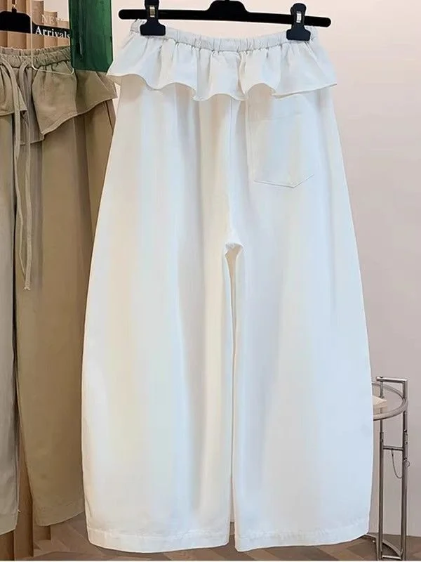 

Casual Wide Leg Pants Women's Spring Fashion Elastic Waist Pleated Workwear Casual Trousers Harajuku Style Color