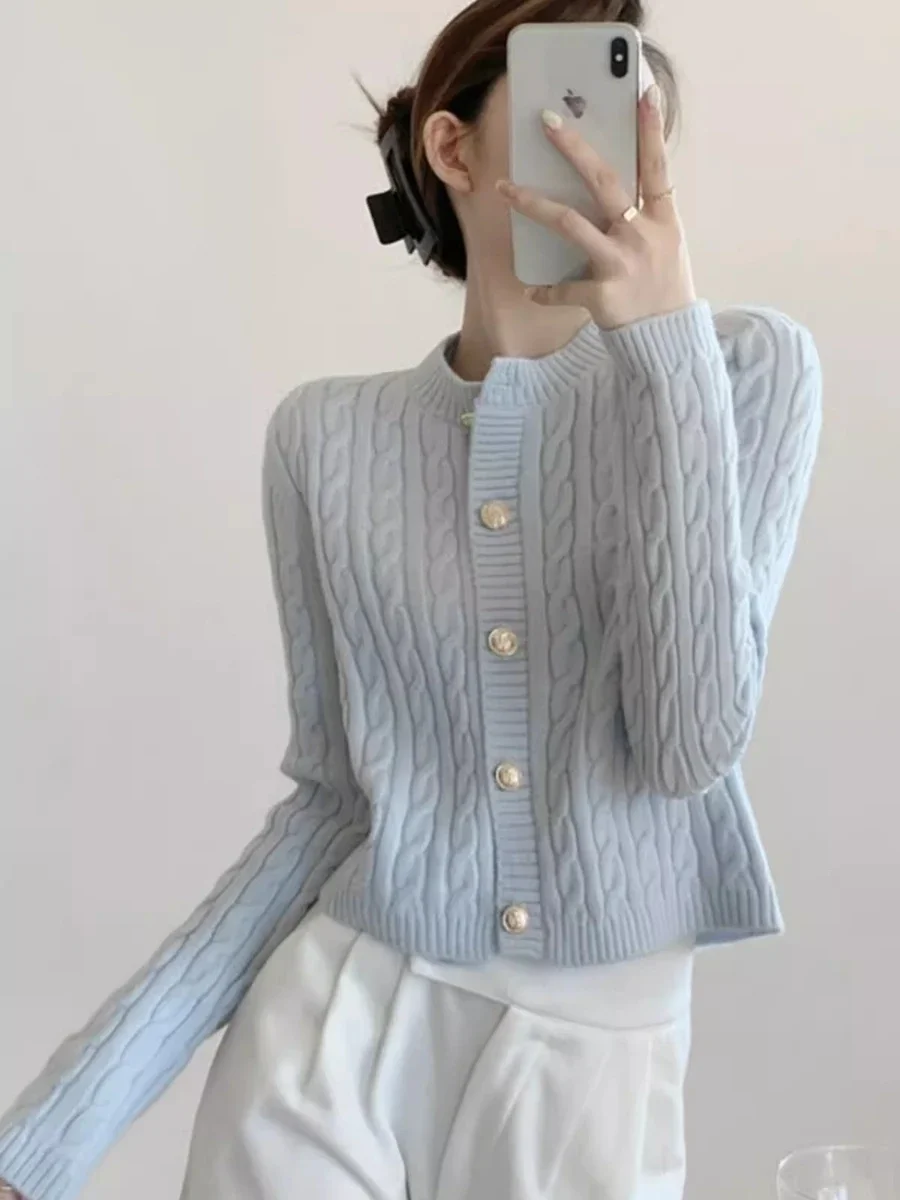 2024 New Autumn Women Single Breasted Slim Cardigan High Quality Soft Sweet Dopamine Color Twisted Knitted Cardigan 6 Colors