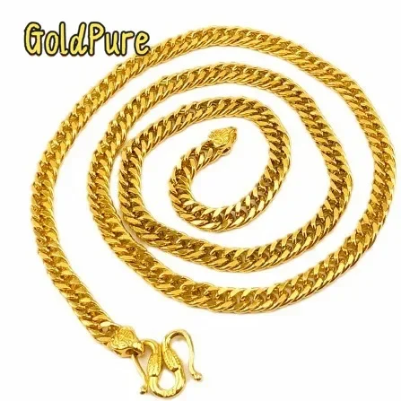 

Goldpure Men's Pure Gold Necklace 9999 24K Real Gold Thick Gold Fu Buckle Boss Necklace Thick Necklaces Jewelry Whip Chain for M