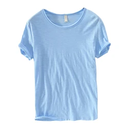 100% Cotton New Summer Linen T Shirt Men Short Sleeve O-NECK Breathable Tops&tee Soft White T-shirt High Quality 213