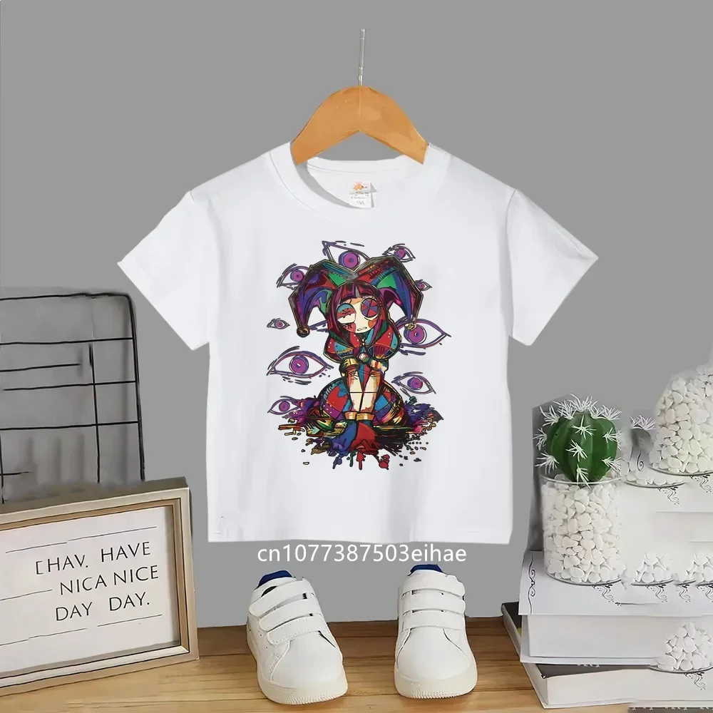 Children Short Sleeve Cotton Tees The Amazing Digitals Circus Graphic Design, Boys Girls Daily Casual Anime Summer Clothes