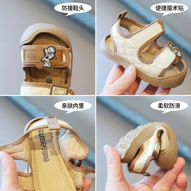 Sandalias de suela suave para niños, zapatos de oso para bebés, antideslizantes, Punta cerrada, Verano