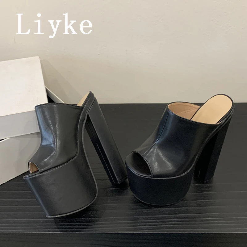 Liyke Runway Fashion 18CM Extreme High Heels Ladies Party Night Club Shoes Sexy Peep Toe Chunky Platform Women Slippers Sandals view 5