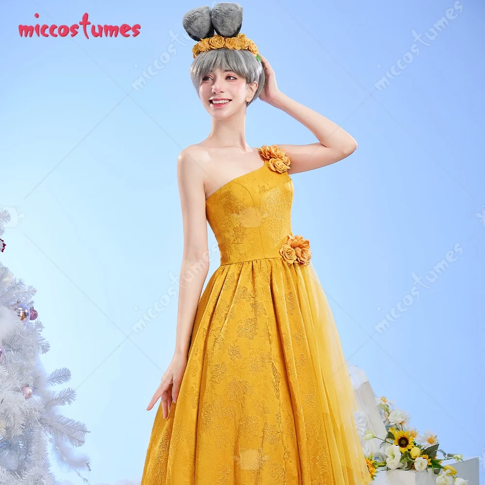 【Ready for Ship】 Miccostumes Women's Rabbit Cosplay Gown Dress Yellow Cosplay Dress with Ear Hairband and Flower Hair Accessory view 3