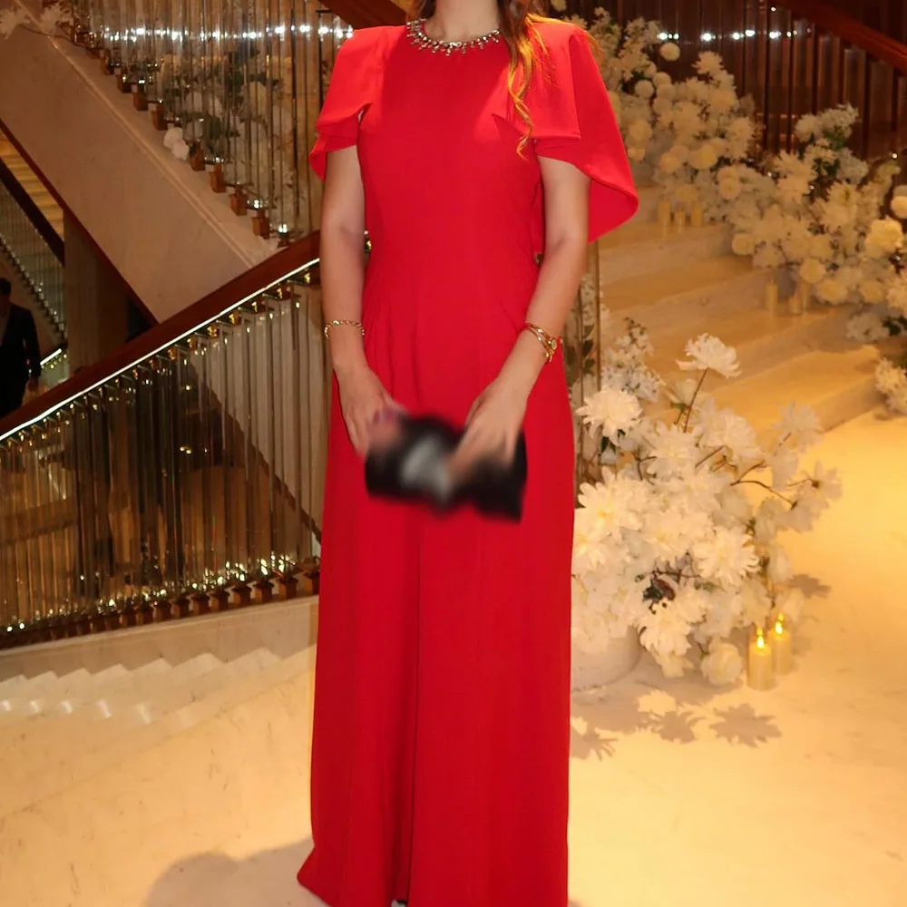 

Customized A-Line Prom Dresses Floor-Length O-Neck Sleeveless Evening Gown Fashion Crystal Simple Draped Casual Party Gown