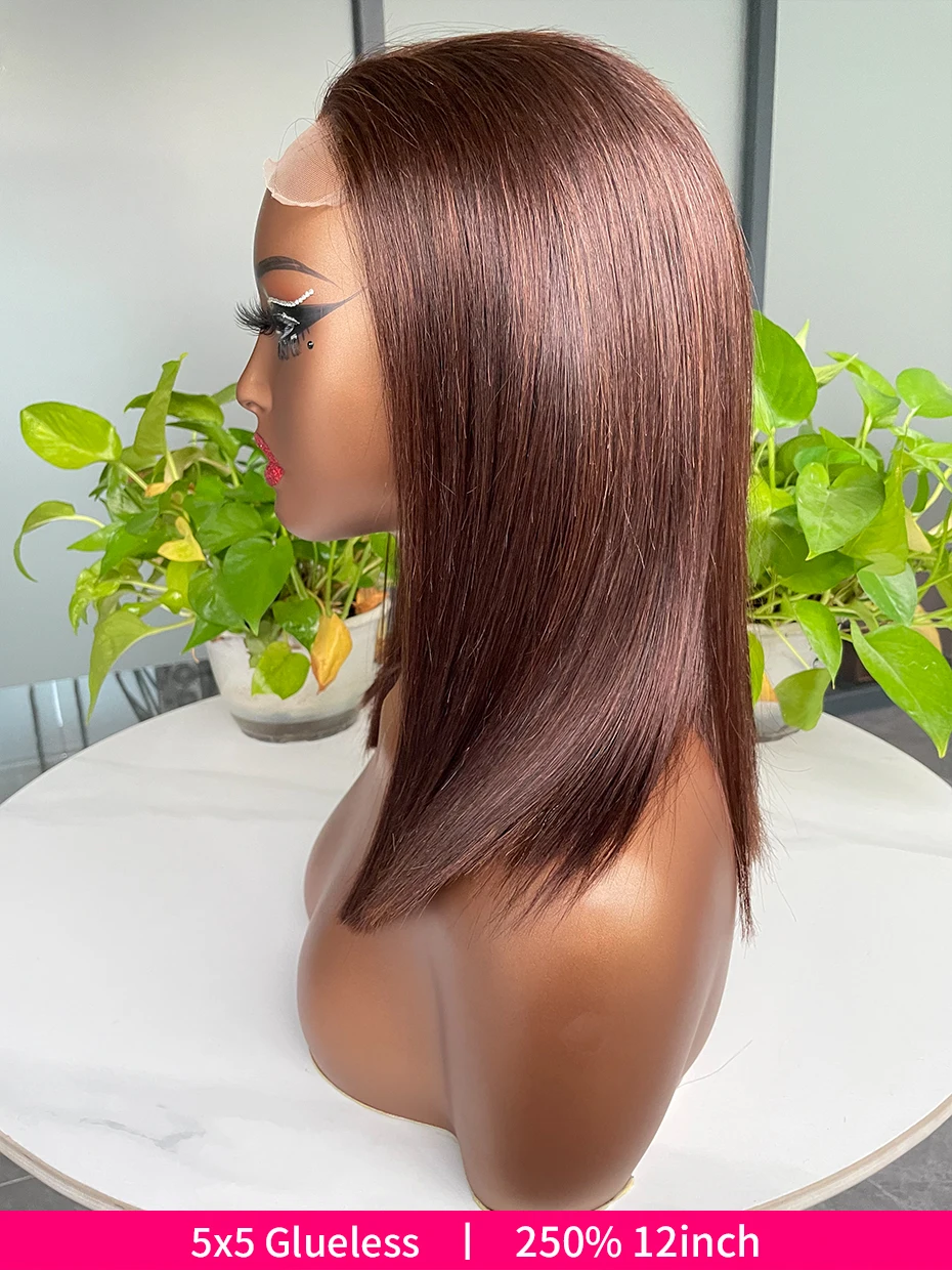 #2 Brown Chocolate Color 250 Density Lace Frontal Wig Human Hair Raw Vietnamese Double Drawn 13x4 Bob Lace Front Human Hair Wigs