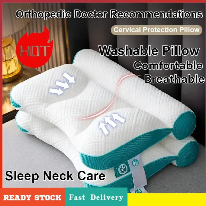 

Sleep neck care anti-traction pillow zoning design home adult pillow core washable hotel single pillow knitted low pillow Drill