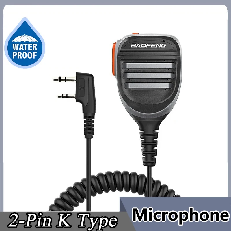Baofeng UV-5R PTT Waterproof UV-9R Walkie Talkie Speaker Radio Microphone Keenwood 2-Pin Type Handheld Mic For UV-82 UV16 888S