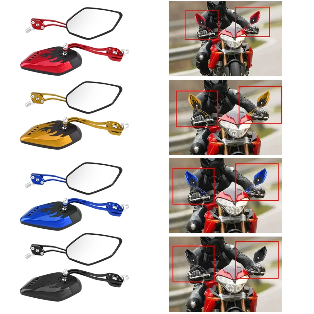 1 Pair of Scooter Aluminum Flame Pattern Side Rear View Mirrors for M8M10 Universal Motorcycle Flame Pattern Rear View Mirror