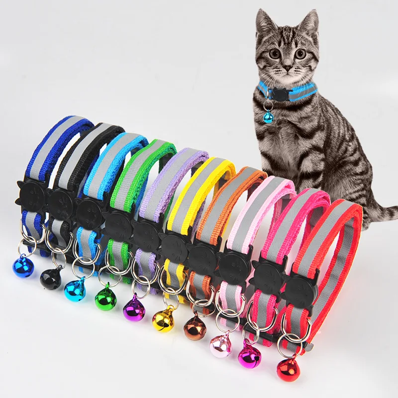 Cute Reflective Breakaway Kitten Cat Collar Safety Buckle With Bell Adjustable Soft Pet Neck Collar For Boy Girl Adult Cats