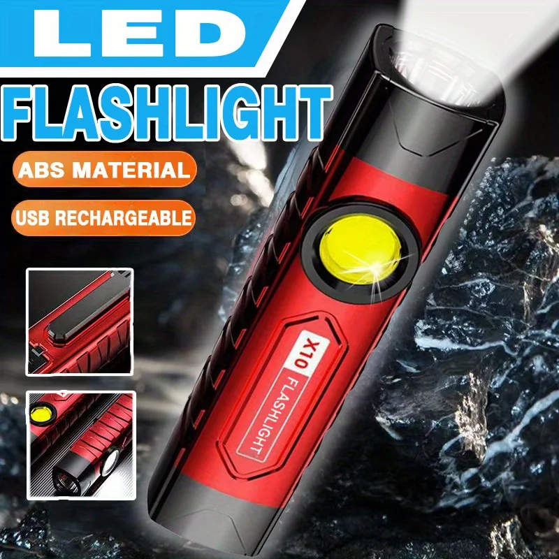 

Portable 3 Modes Work Light with Side Lights Super Bright LED Flashlight USB Rechargeable COB Handheld Torch Pen Clip Design