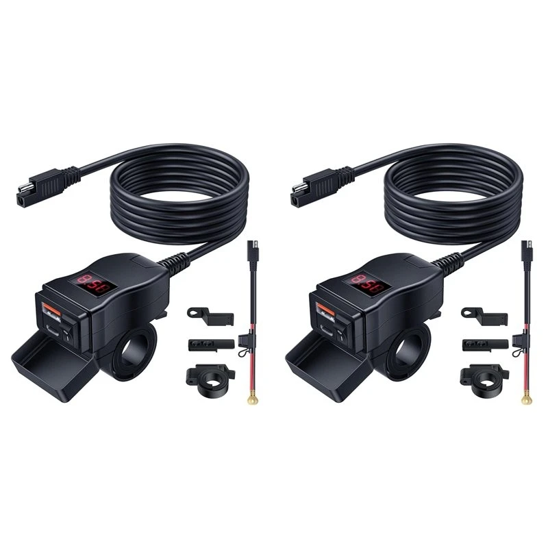 2X Motorcycle USB Charger, Dual USB Type C PD & Quick Charge 3.0 Motorcycle Phone Charger With Voltmeter & On/Off Switch-L94A