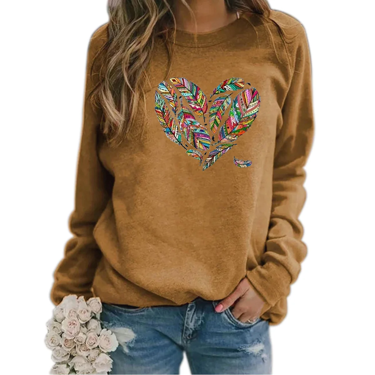 Hot selling new printed round neck long sleeved casual loose fitting hoodie for women in autumn and winter