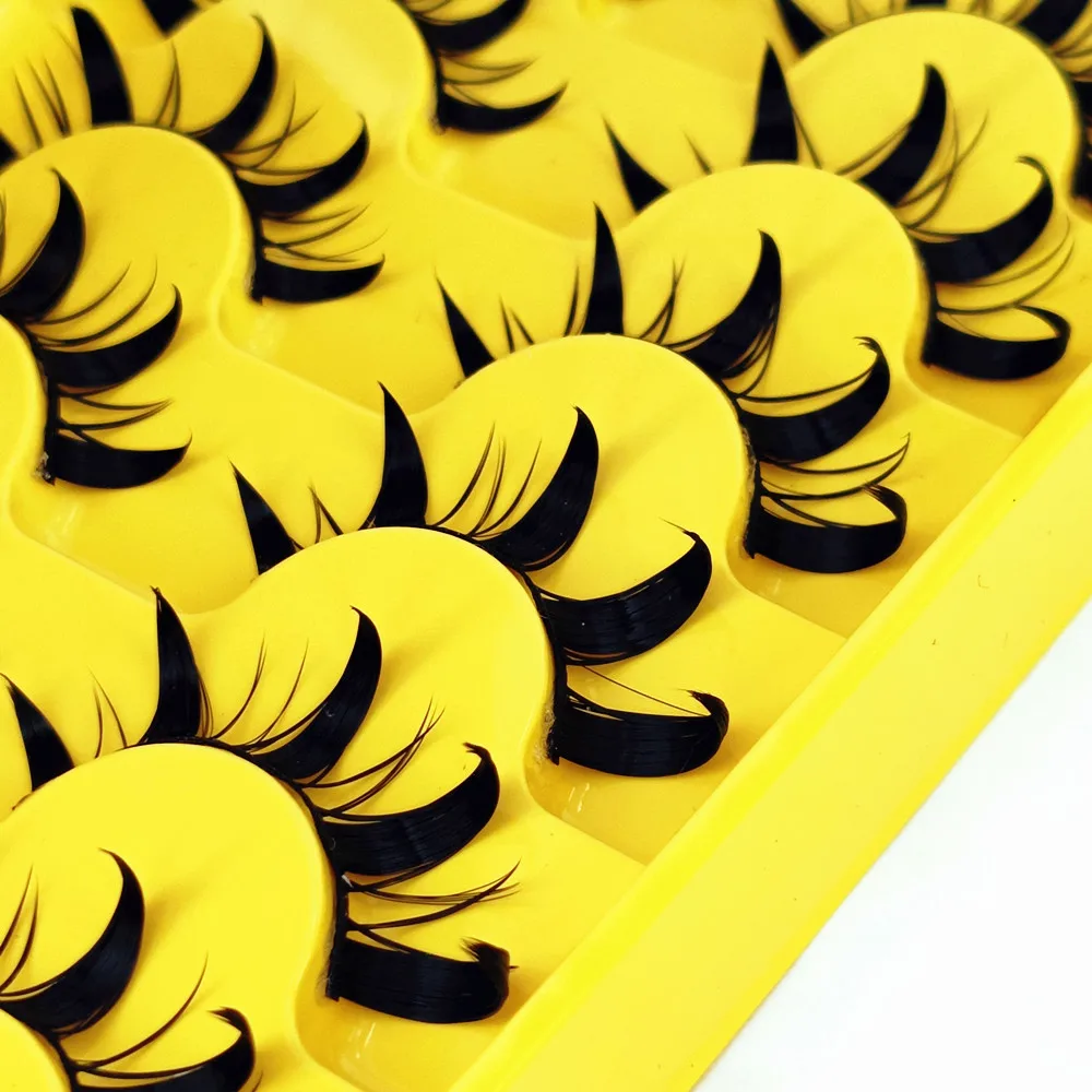 HBZGTLAD 6pairs Cosplay False Eyelashes Wet Strip Lashes With Spikes Handmade Mink Lashes Fluffy Long Makeup Beauty