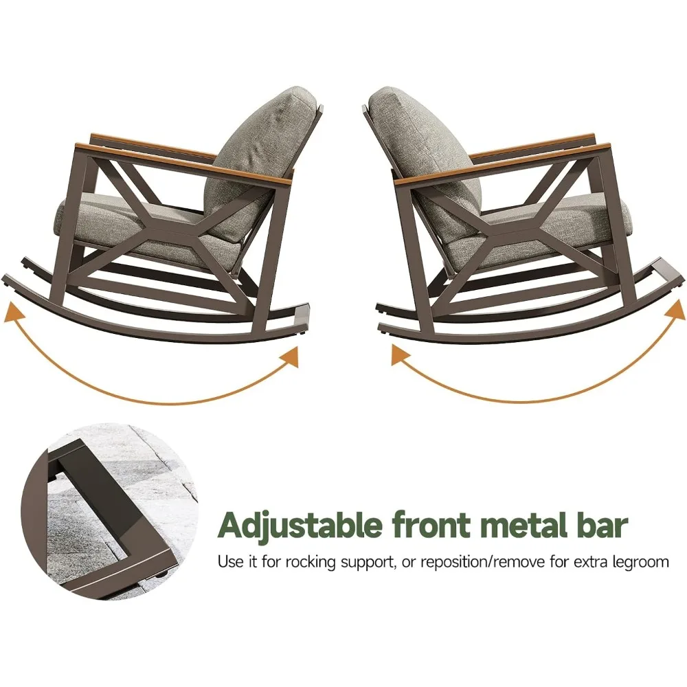 مجموعة Rocking Bistro، مجموعة محادثة للفناء مكونة من 3 قطع، كراسي هزازة بإطار مجلفن مكونة من قطعتين مع طاولة قهوة وسميكة