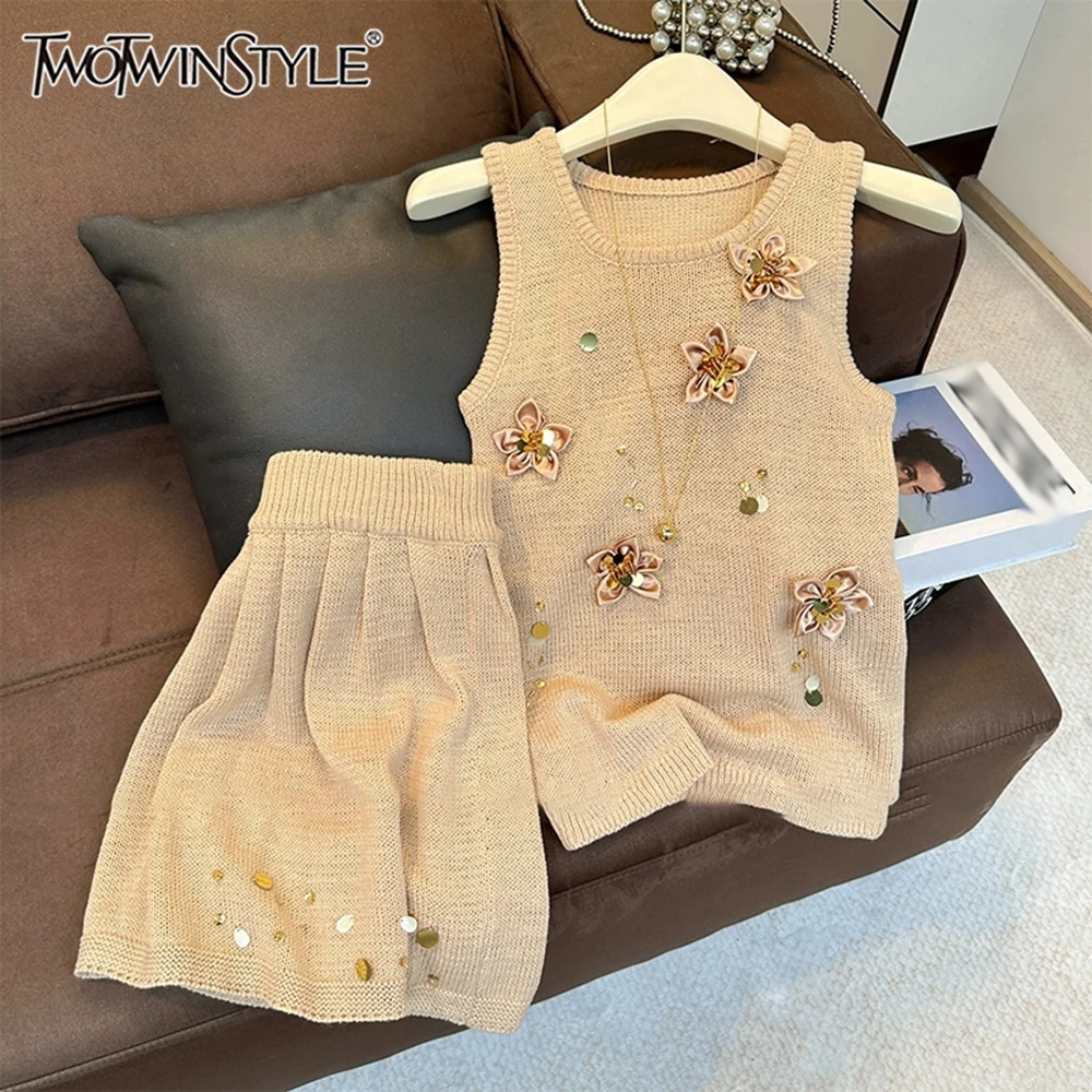 

TWOTWINSTYLE Slim Slimming Two Piece Sets For Women Round Neck Sleeveless Top High Waist Skirt Elegant Set Female New KSE530654