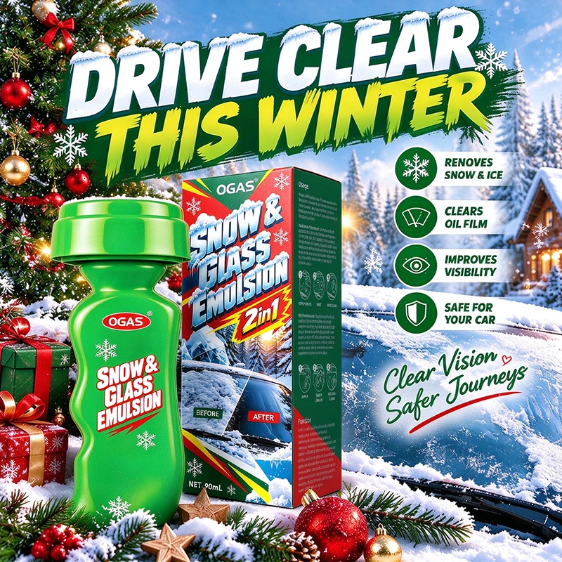 OGAS 2-in-1 Snow & Oil Film Emulsion 90ml, Car Windshield Ice Snow Remover and Glass Oil Film Cleaner with Microfiber Towel