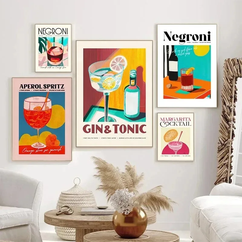 Cocktail Aperol Mojito Gin Tonic Juice Drinks Art Poster Canvas Painting Wall Prints Picture for Room Home Decor