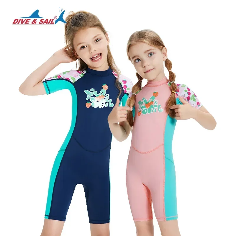 Traje de baño de secado rápido para niños, traje de baño de manga corta para niños, protector solar de una pieza, antimedusas, natación, surf, traje de buceo, color rosa marino