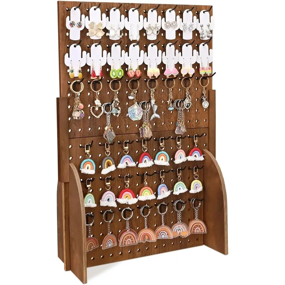 

Деревянная напольная витрина-перфорированная панель для украшений с 48 съемными крючками и органайзером для аксессуаров, настольный дисплей - идеально для витрин