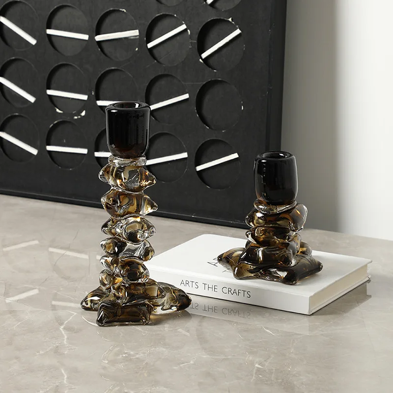 Modern light luxury abstract art stacked candlestick glass ornament villa hotel decorative cabinet high-end soft decoration jewe