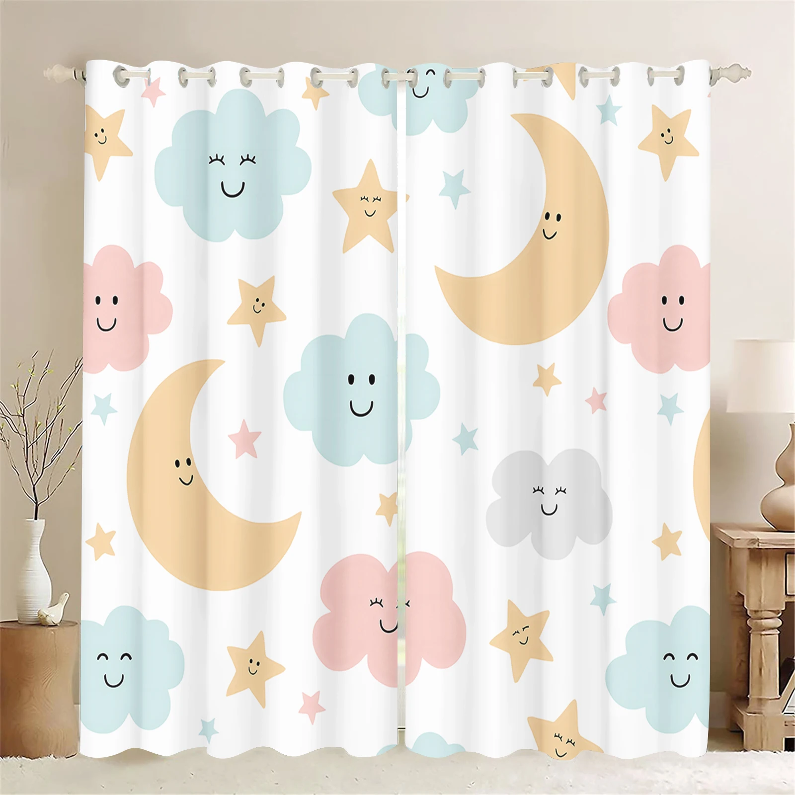 Animal Rainbow Moon Star Cloud Cosmetic Anime Curtains for Living Room, Suitable for Children and Adults, Cartoon,  Household