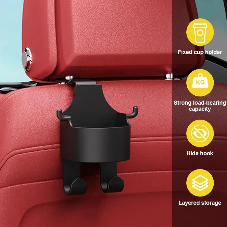 2Pcs Car Seat Headrest Hook Hanger Storage Organizer Universal with Cup Holder for Handbag Fit Universal Vehicle Car Accessories