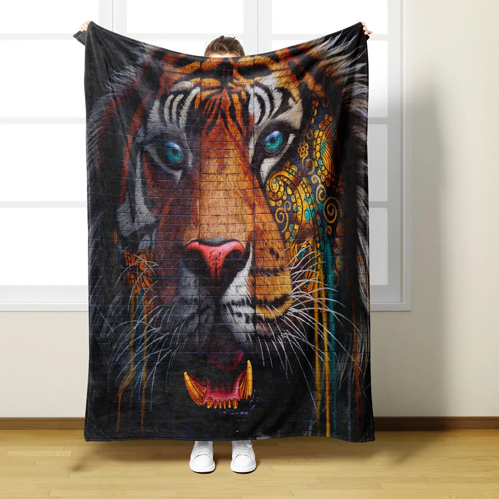 Tiger pattern Printed Blanket for Sofa Bed Travel Camping Living Room Office Conditioning Blanket for All Seasons Gifts