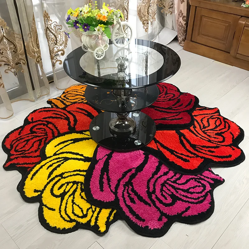 Lovely Flower Rose Area Rug Soft Plush Tufted Carpet for Living Room Bedroom Decor Sofa Table Mat Non-slip Bathroom Floor Mat