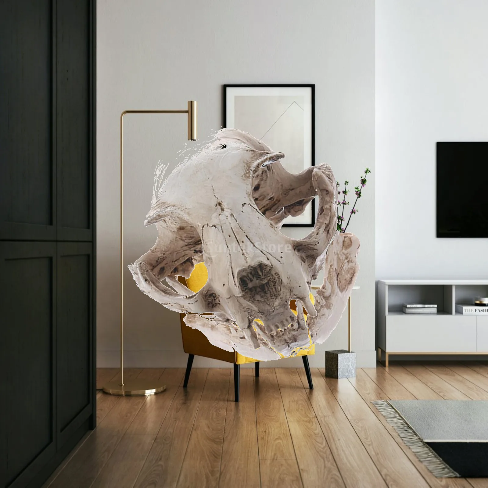 White Resin Cat Skull Model Solid Craft Nautical Style Home Bar Decor for Aquarium and Collecting