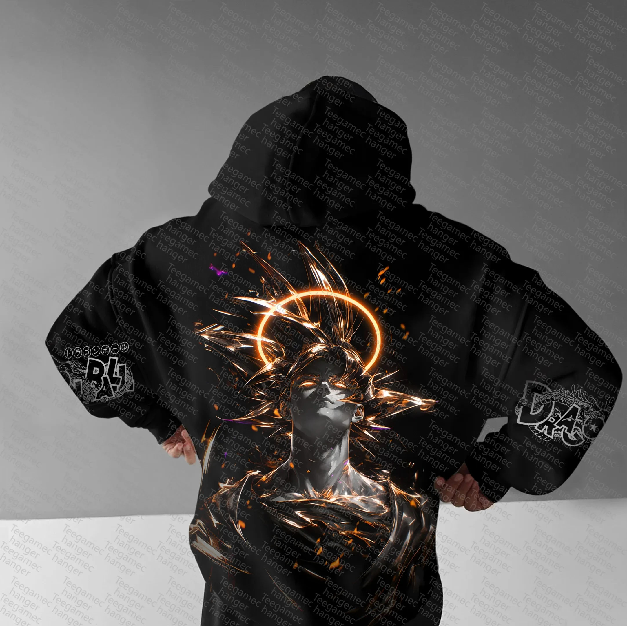 لعبة دراغون بول هوديي أسود الرجال النساء 2025 الشتاء القطن البلوز غوكو هالة البرتقال هالة تأثير Pk التنين كم النص الخلفي كبير #1