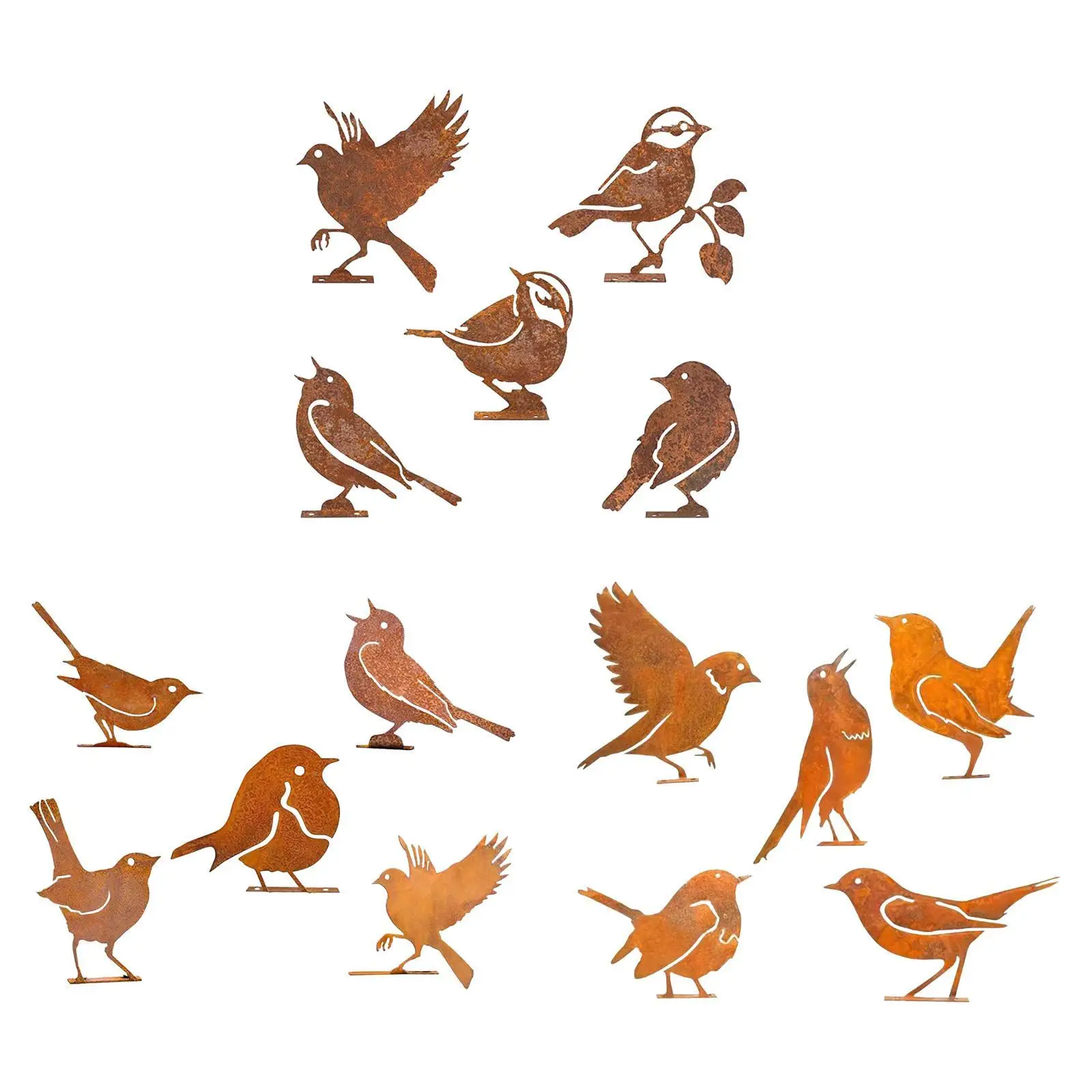 

5x Iron Bird Decoration Rust Iron Birds Yard Adornment Rust Birds Garden