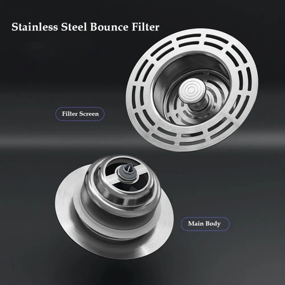 Stainless Steel Kitchen Sink Strainer Odor Proof Rust-Proof Kitchen Drain Filter Detachable Anti Blocking Sink Bounce Core