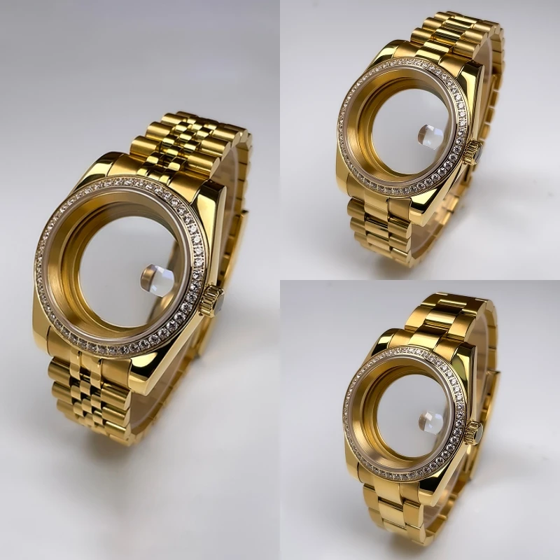 

Корпус NH35 36 мм/39 мм DJ, желтое золото, бриллиантовый ободок, сапфировое стекло для деталей циферблата 28,5 мм, подходит для корпуса часов с механизмом NH35 NH36