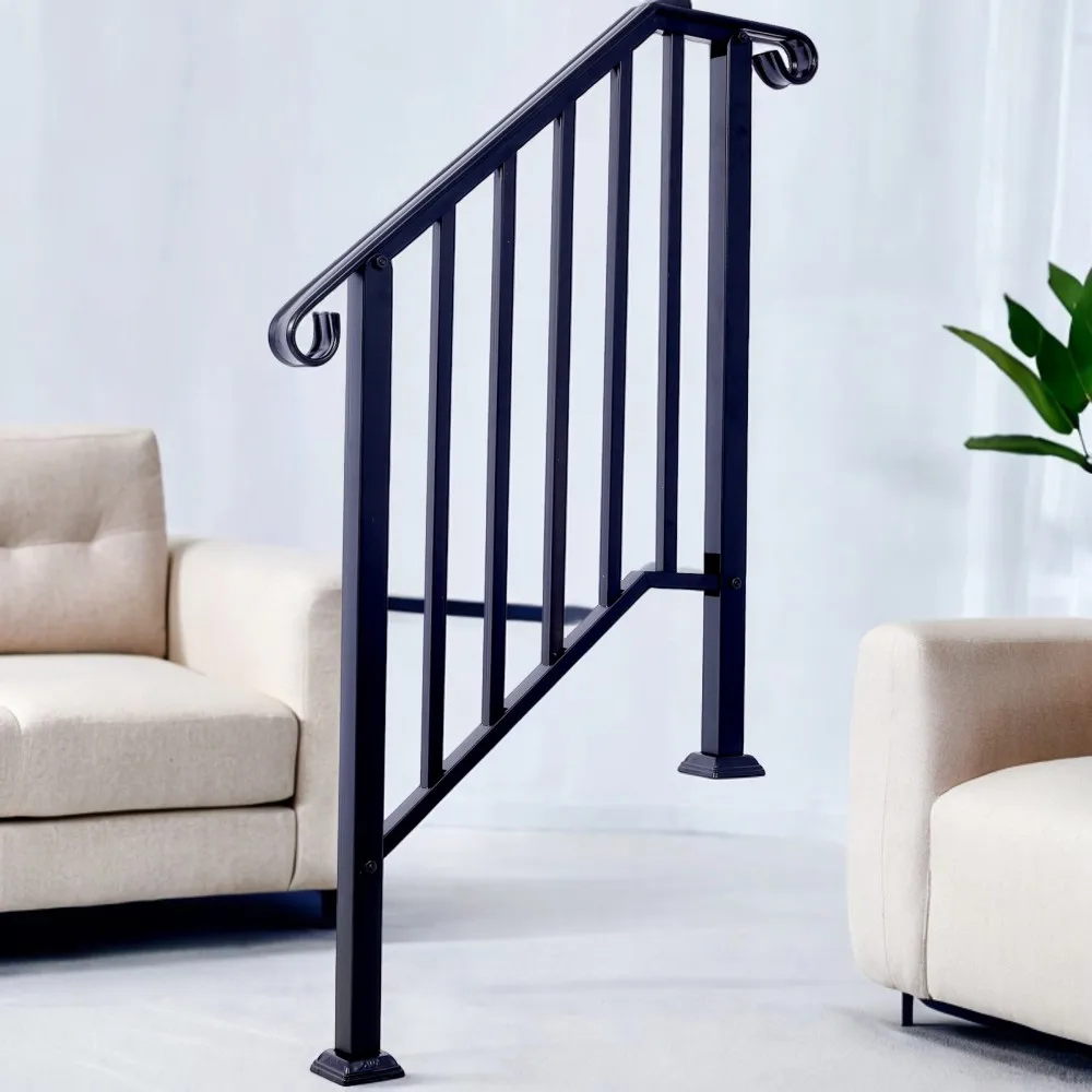 

Handrails for Outdoor Steps, Fit 2 or 3 Steps Outdoor Stair Railing, Picket#2 Wrought Iron Handrail, Flexible Porch Railing, Bla