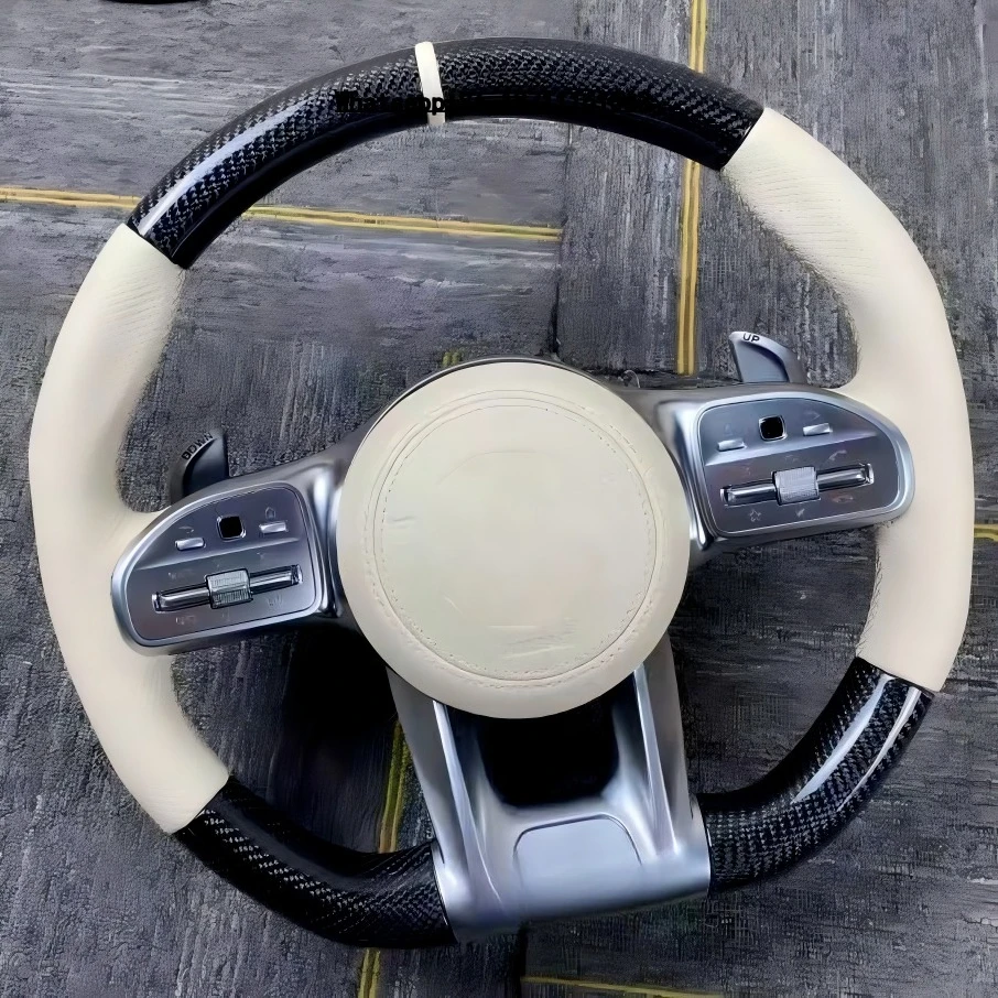 Made-to-Order  Steering Wheel | Carbon Fiber + Cream Leather, Fully Customizable, Fits All  Models