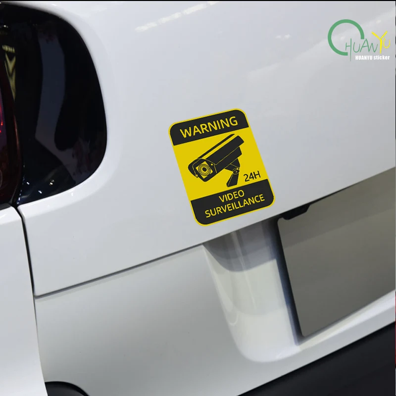 Creative camera surveillance warning reflective sticker; personalized car triangular window waterproof body scratch cover sticke