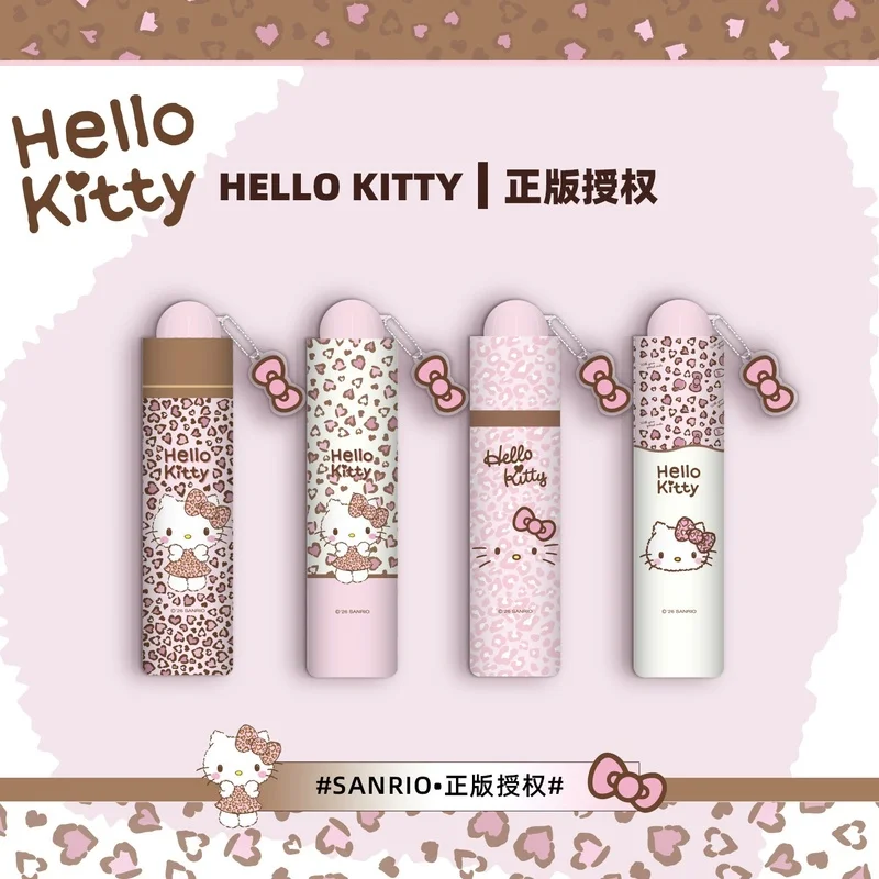 Anime My Melody Kuromi Cartoon Leopard Print Vinyl Tri-fold Manual Folding Umbrella Kawaii Portable Parasol Gift for Friends view 4