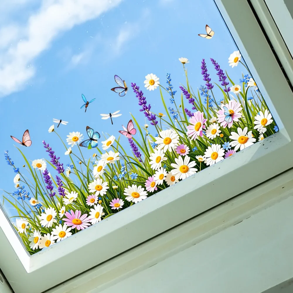 PVC Daisy Butterfly Wall Decor Self Adhesive Mural Stickers Waterproof Moisture Proof Decals For Modern Home Interior