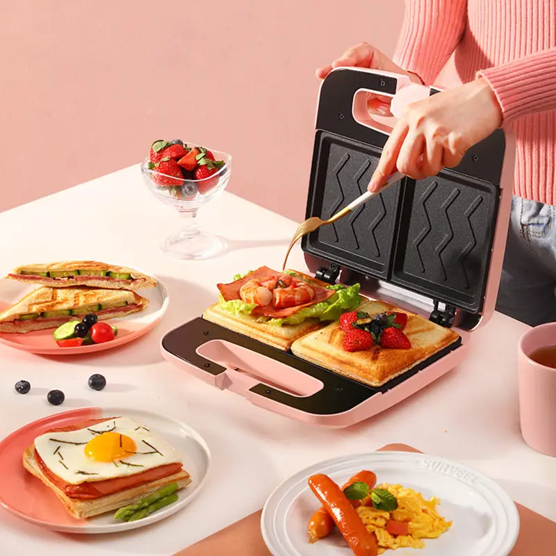 Multifunction Sandwich Maker Non-stick Omelette Bacon Skillet Folding Toaster Double-side Heating Instant Breakfast machine 220V