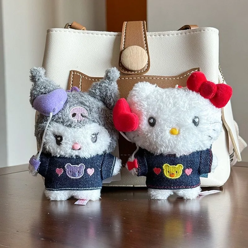 Sanrio Usahana Plush Filled Denim พวงกุญแจตุ๊กตาน่ารักซิปตกแต่งของเล่นเด็กกระเป๋าเป้สะพายหลังจี้คู่จี้ของขวัญ