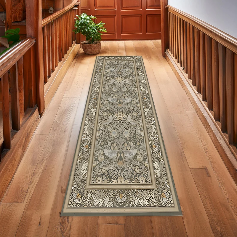 Olive Green Cream Floral Runner Rug Traditional Persian Style Long Floor Mat for Hallway Entryway Corridor Soft Non-Slip Carpet
