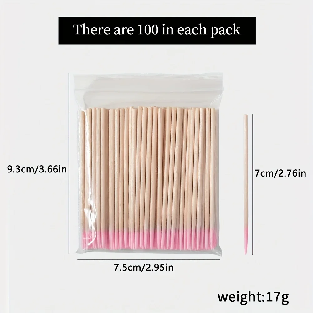 1/2/5bag( 100 Pieces/Pack,Pink Disposable Pointed Small Cotton Swabs Eyela Nail Tools Wooden Single Head  Cleaning Cotton Swabs