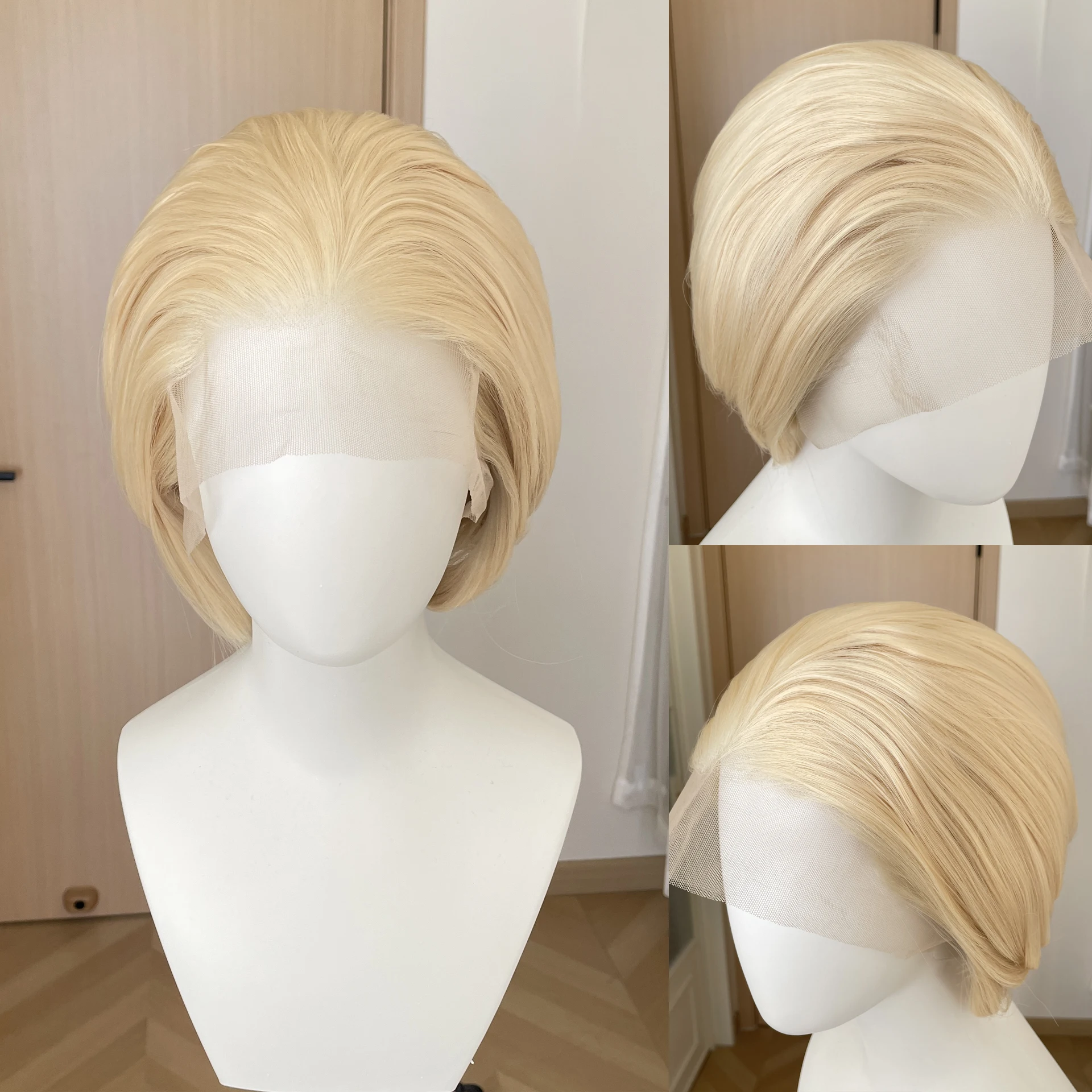 

613 Blonde Lace Front Wigs for Men Short Bob Cut Synthetic Hair 13x4 Lace Front Wigs for Women Free Part Natural Hairline 150%