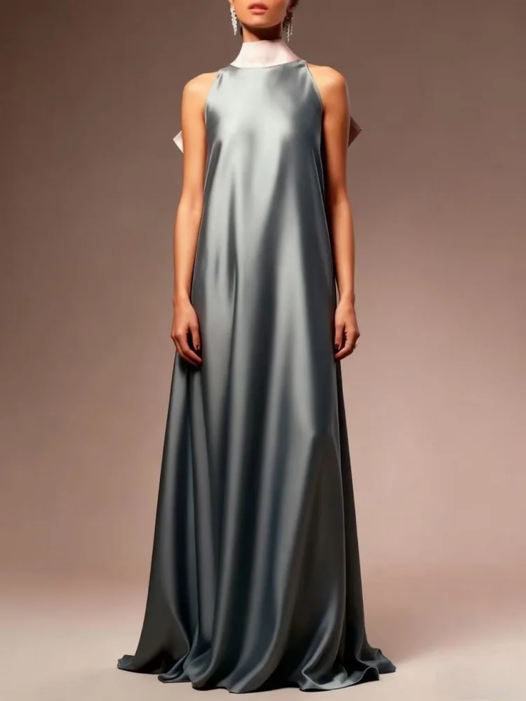 Vestido de banquete sofisticado, estilo halter sem mangas, roupa de noite leve e luxuosa, adequado para tapete vermelho/descãs sofisticados/festas da moda, uma peça de declaração